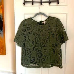 Nanette Lepore dark green eyelet top size M